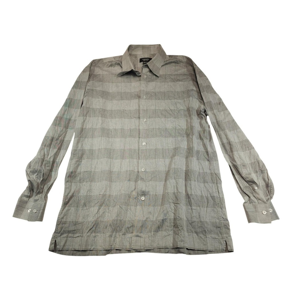 Toscano Dress Shirt Mens Large Gray Plaid Cotton Long Sleeve Button Up Italy